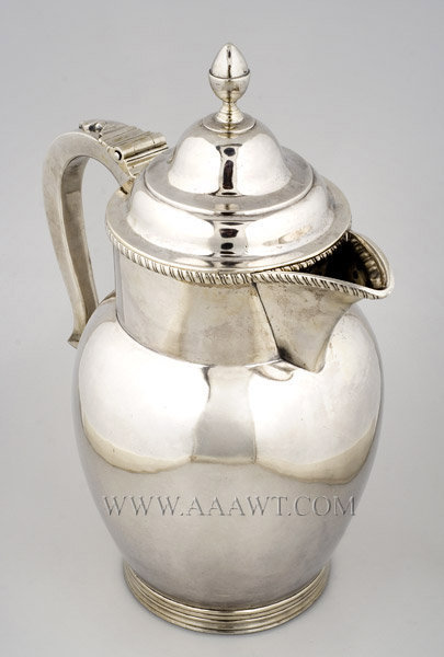 Silver Jug, High Domed, Lidded, Staffordshire Form
Jesse Churchill (1773 to 1819)
Boston
Circa 1800 to 1810, entire view